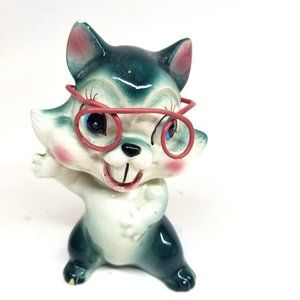 Vintage Mid Century Ceramic Chipmunk with Eyeglasses 4"